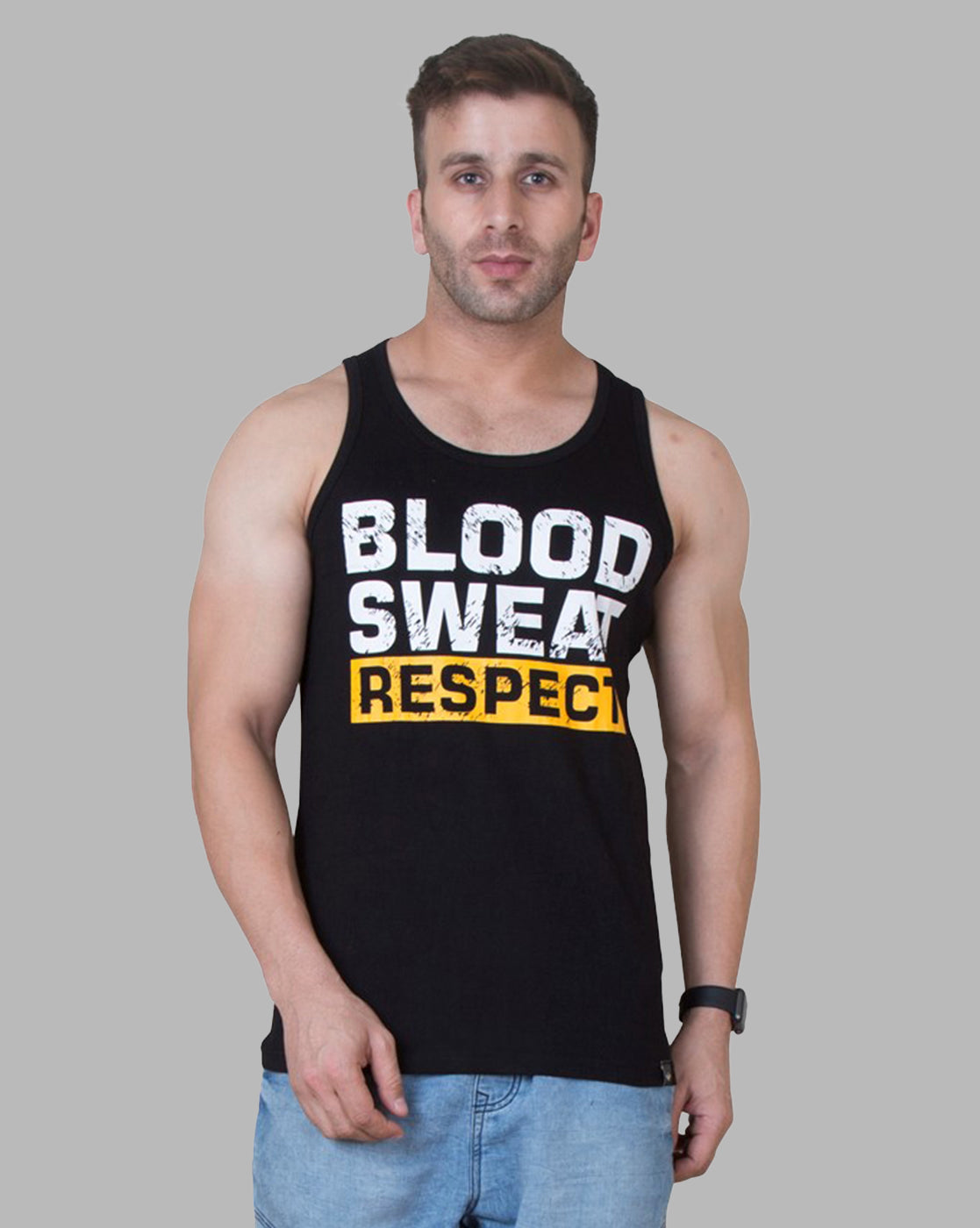 Black Sleeveless Vest with Motivational Print