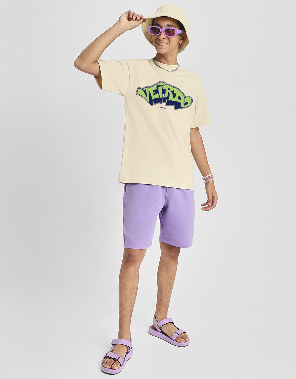 Veirdo Original Swanwhite Oversized Graphic Printed Boys T-shirt