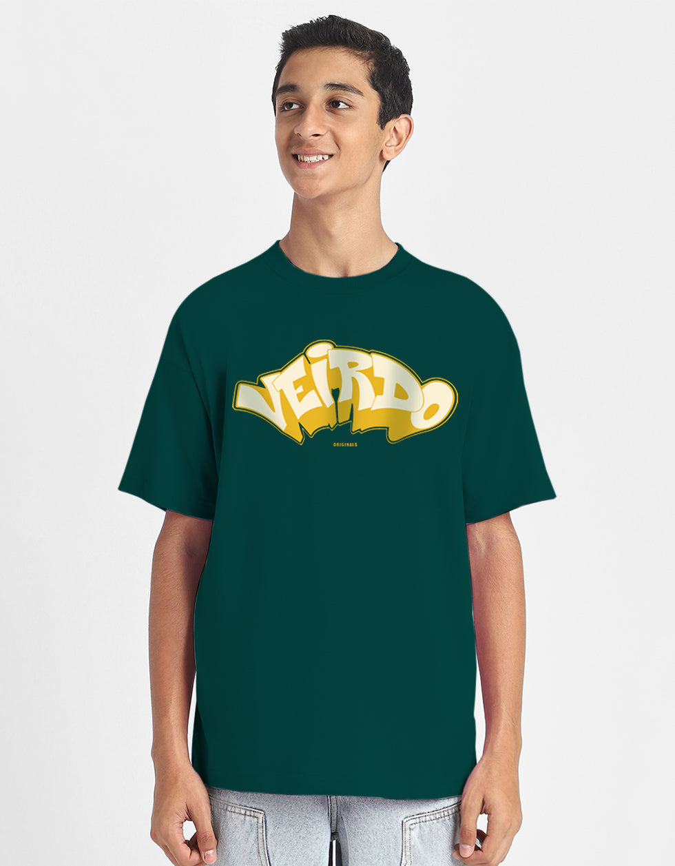 Veirdo Original Green Oversized Graphic Printed Boys T-shirt