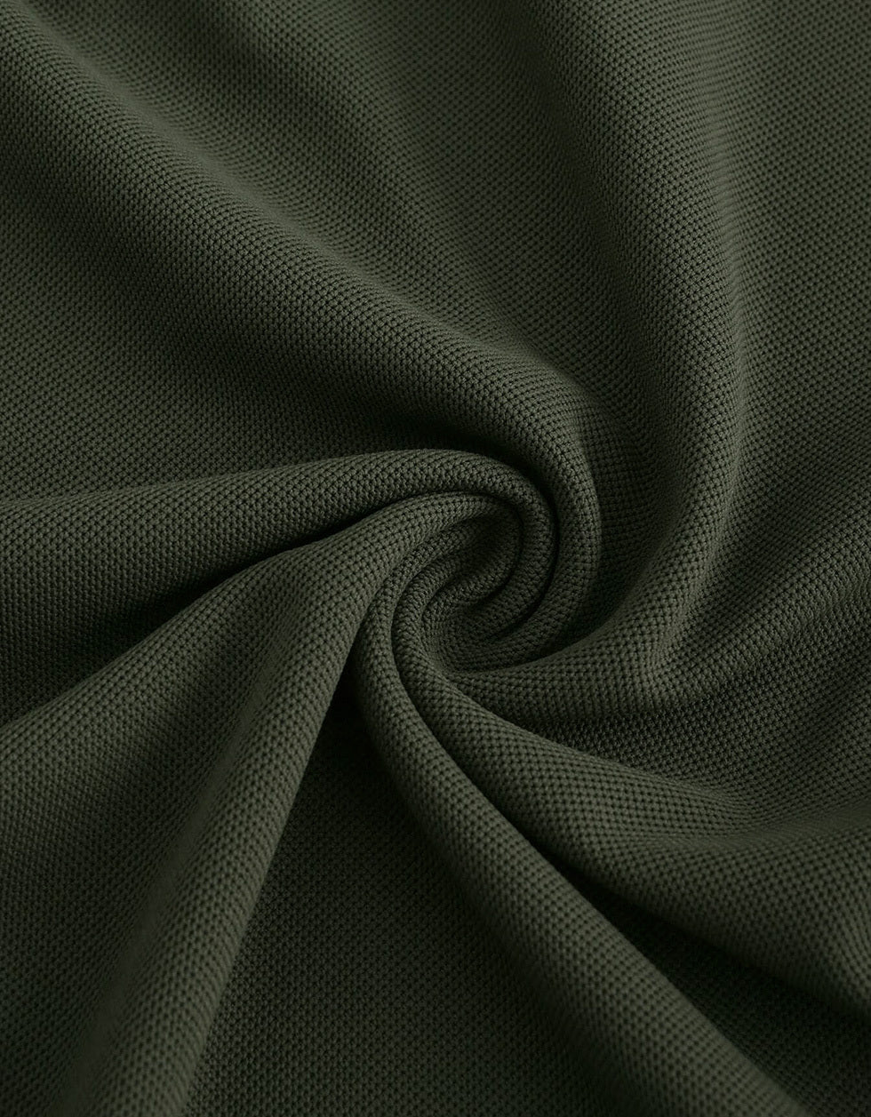 Olive Pique Stripe Collar Regular Fit Tipping Polo T-shirt
