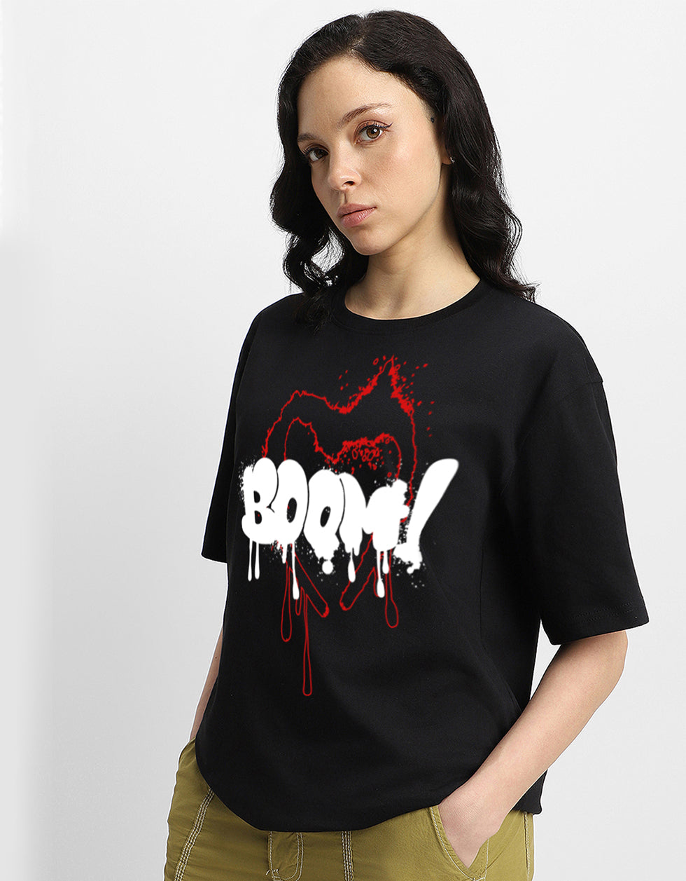 Boom Women's Black Front Typographic Printed Tshirt