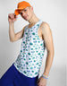 White & Blue Mushroom Printed Gym Vest