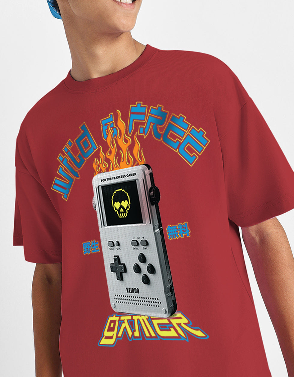 Wild Free Red Oversized Graphic Printed Boys T-shirt