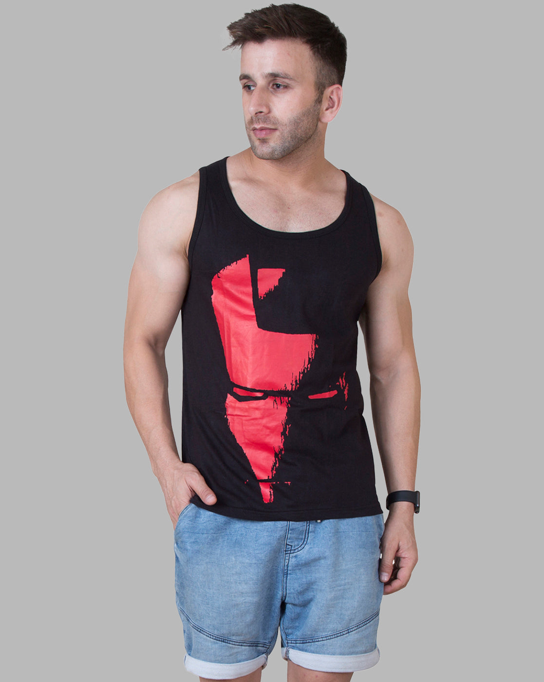 Black Halfmask Printed Gym Vest