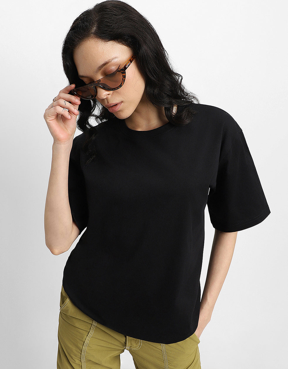 URBANSTART Women Black Oversized Back Graphic Printed Tshirt