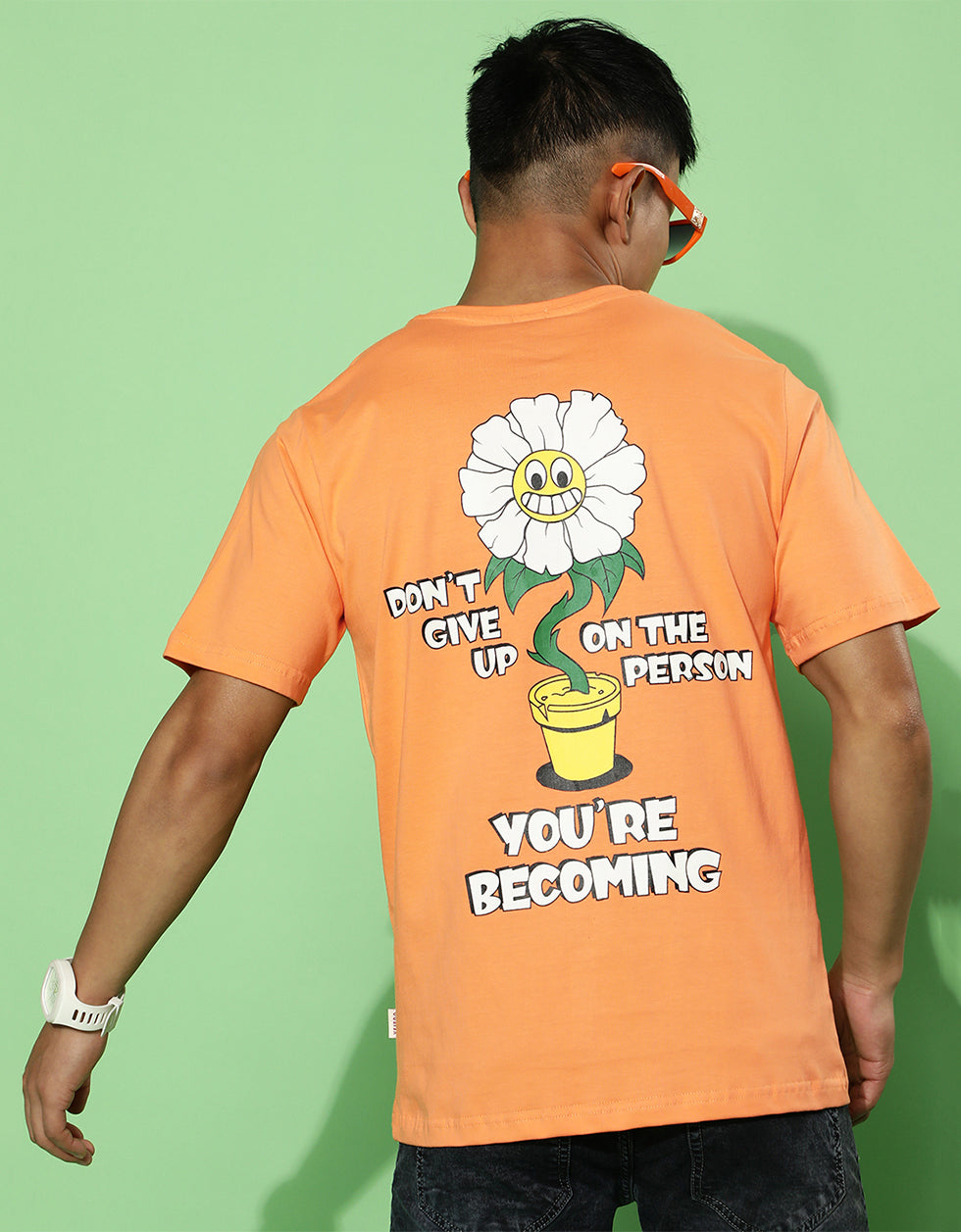 Don't Give Up Orange Regular Printed Back Graphic Printed Tshirt