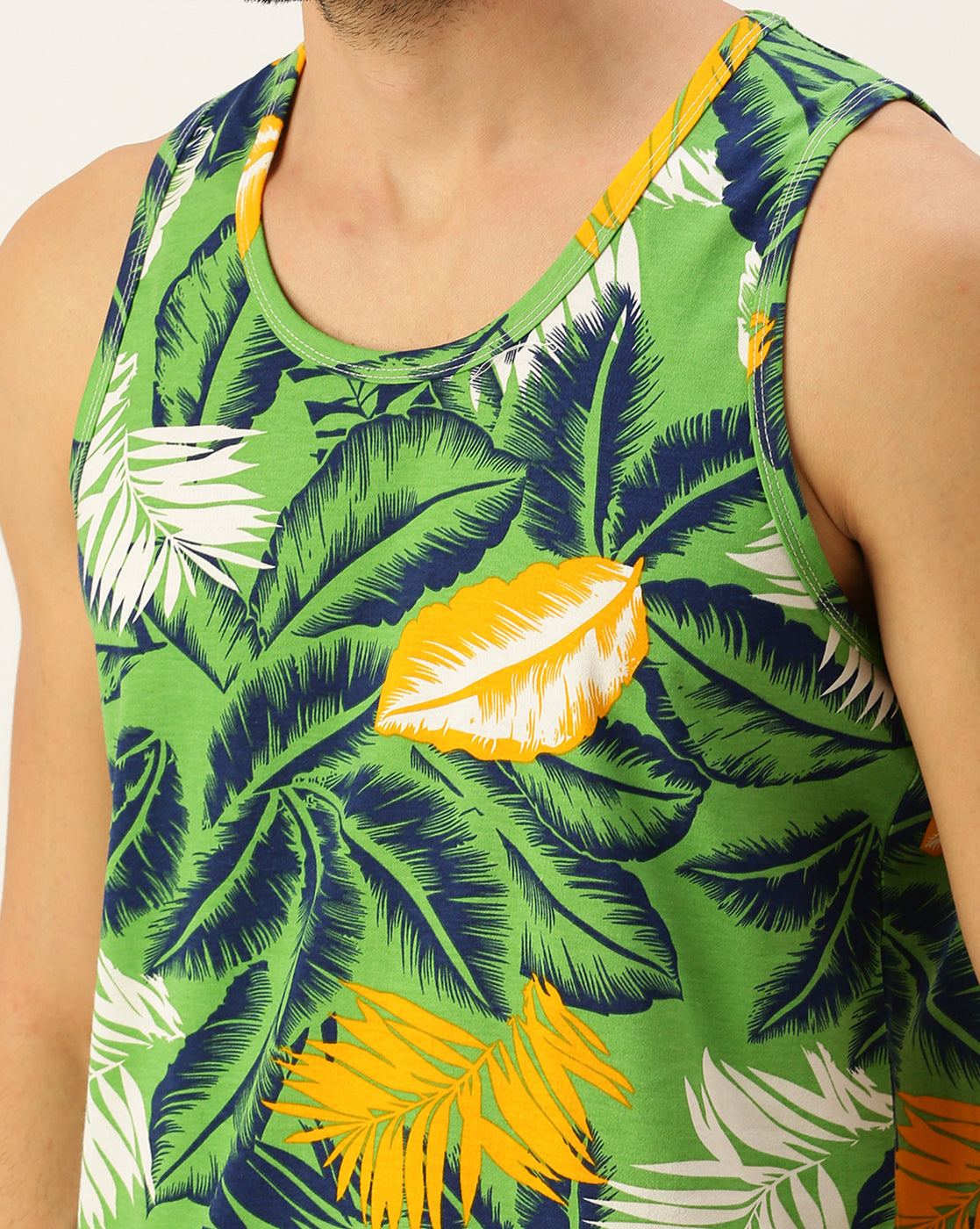 Leaf Printed Green Gym Vest