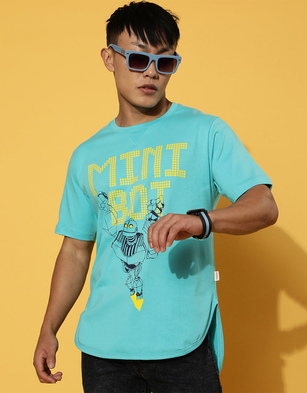 Mini Bot Blue Men's Chest Graphic Printed Tshirt