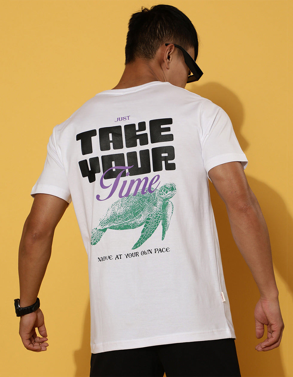 Take Your Time White Back Graphic Regular Printed Tshirt