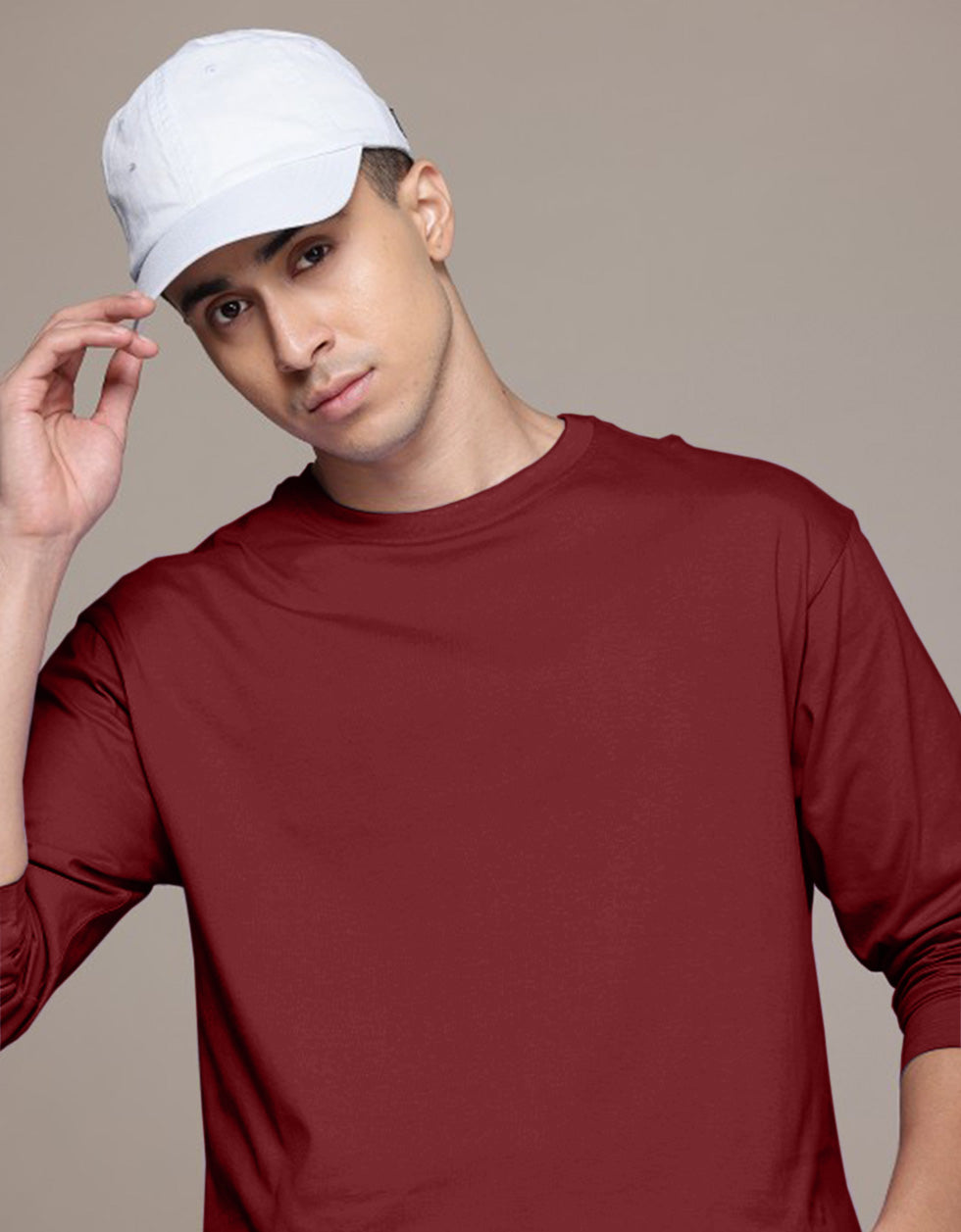 Maroon Plain Full Sleeves Regular Fit T-shirt