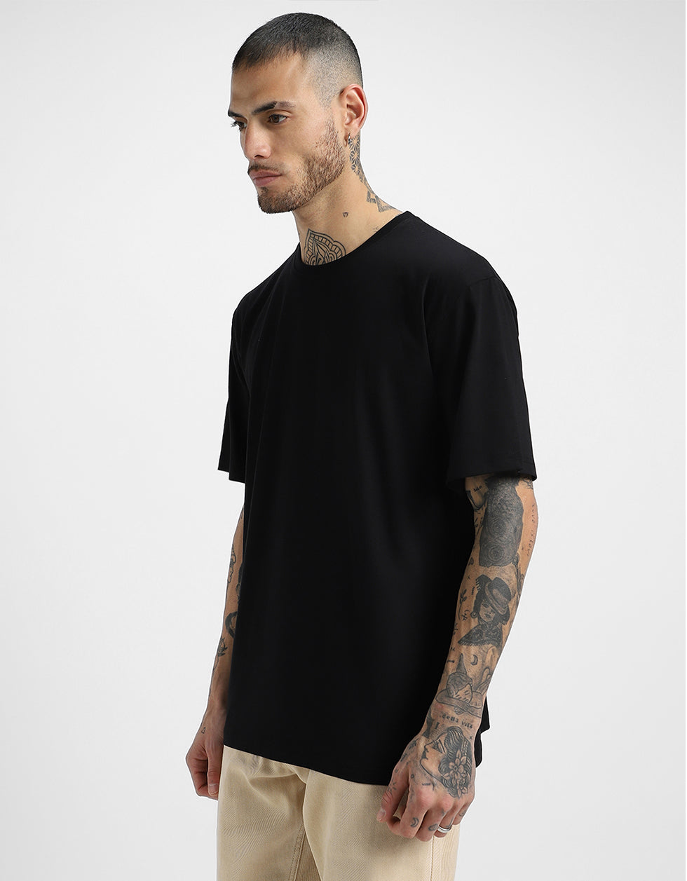 Black Solid Oversized Tshirt