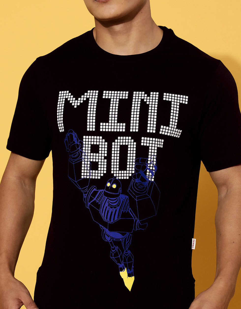 Mini Bot Black Regular Chest Graphic Printed Tshirt