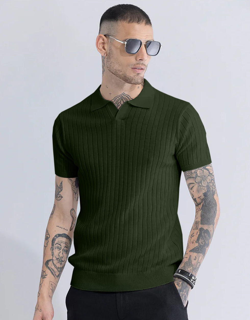 Olive Ribbed Flatknit Textured Regular Fit Exclusive Polo T-Shirt