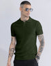 Olive Ribbed Flatknit Textured Regular Fit Exclusive Polo T-Shirt
