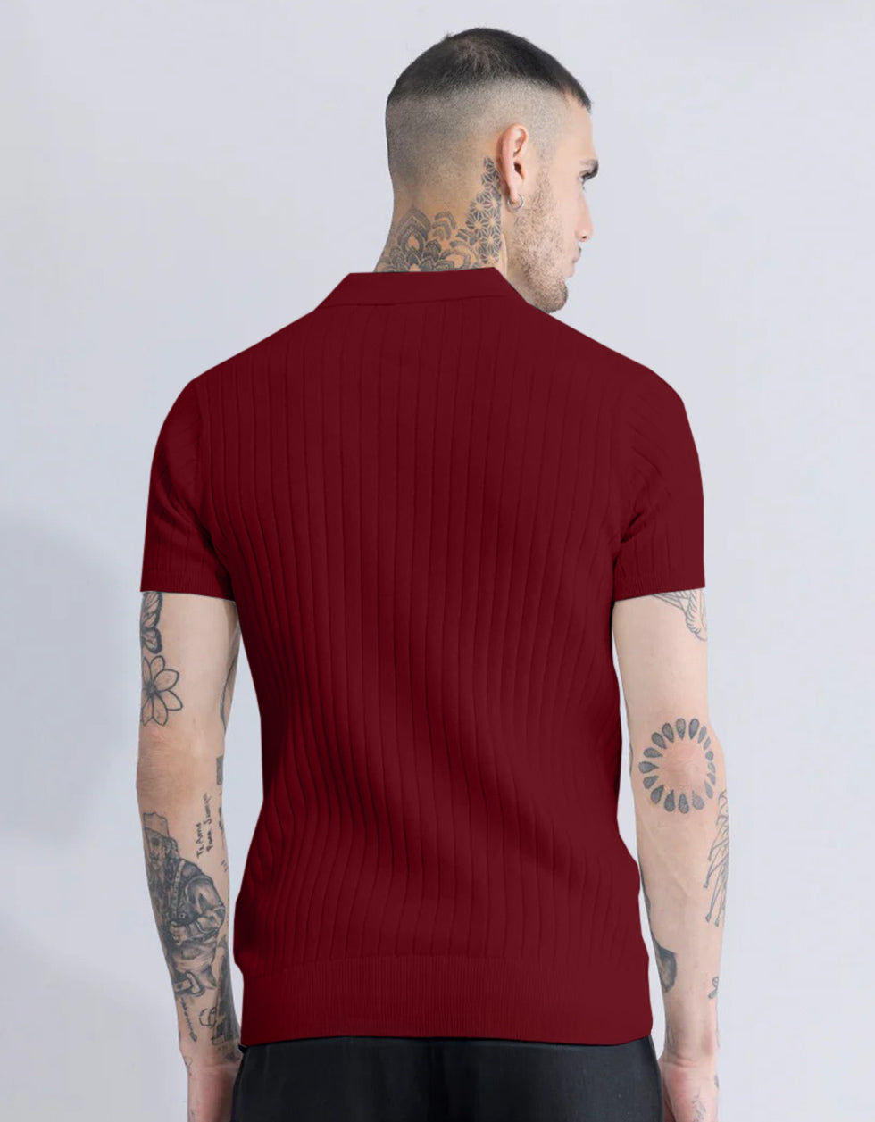 Wine Ribbed Flatknit Textured Regular Fit Exclusive Polo T-Shirt