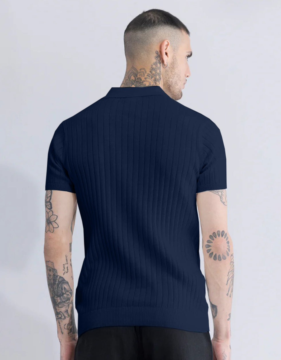 Navy Ribbed Flatknit Textured Regular Fit Exclusive Polo T-Shirt