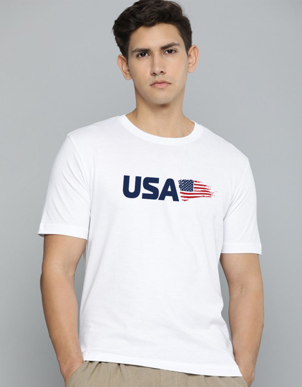 USA White Regular Fit Printed T-shirt