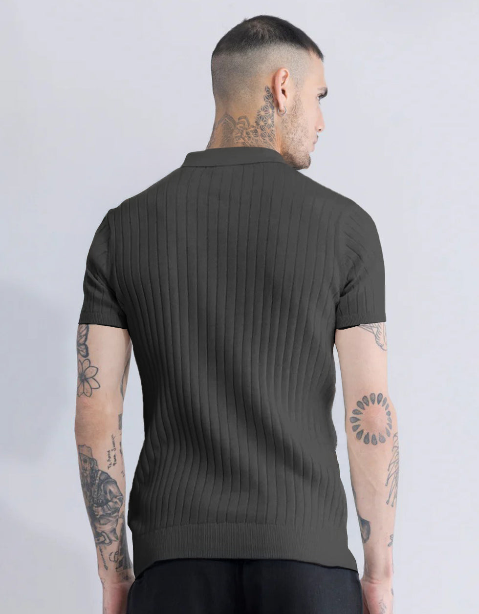 Grey Ribbed Flatknit Textured Regular Fit Exclusive Polo T-Shirt