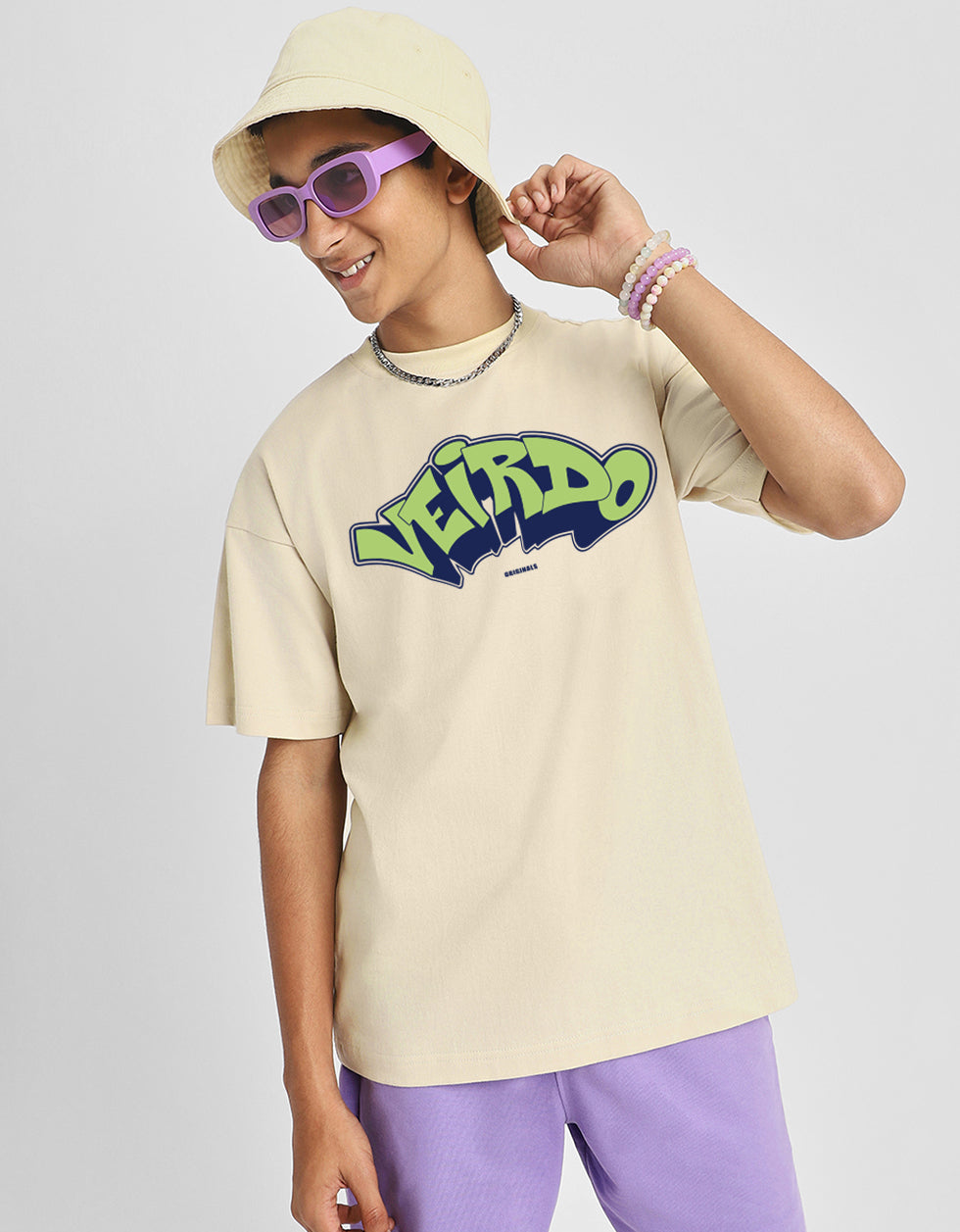 Veirdo Original Swanwhite Oversized Graphic Printed Boys T-shirt