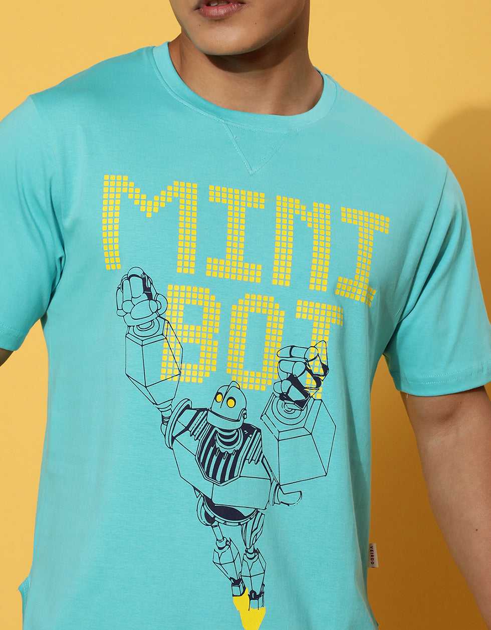 Mini Bot Blue Men's Chest Graphic Printed Tshirt