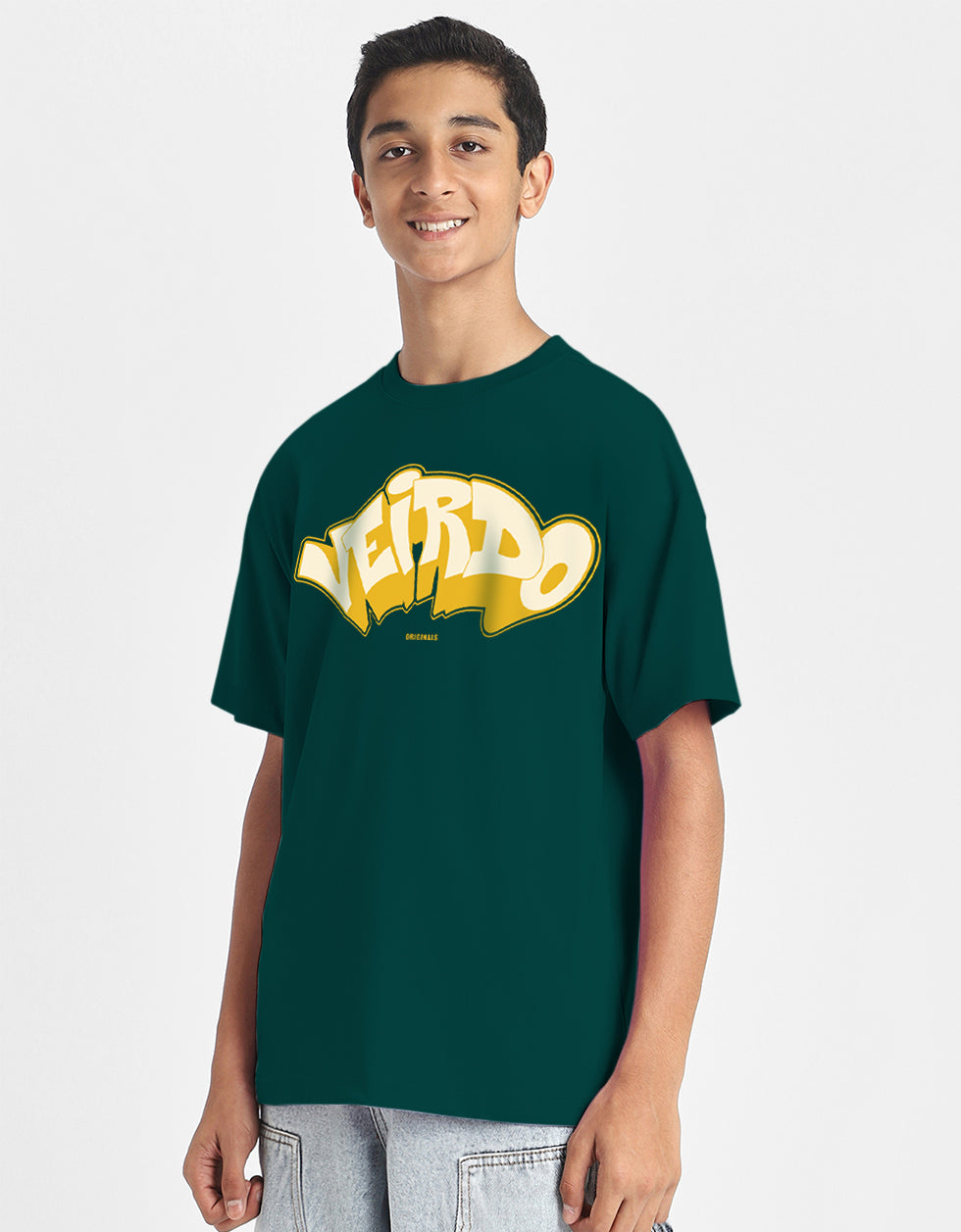 Veirdo Original Green Oversized Graphic Printed Boys T-shirt