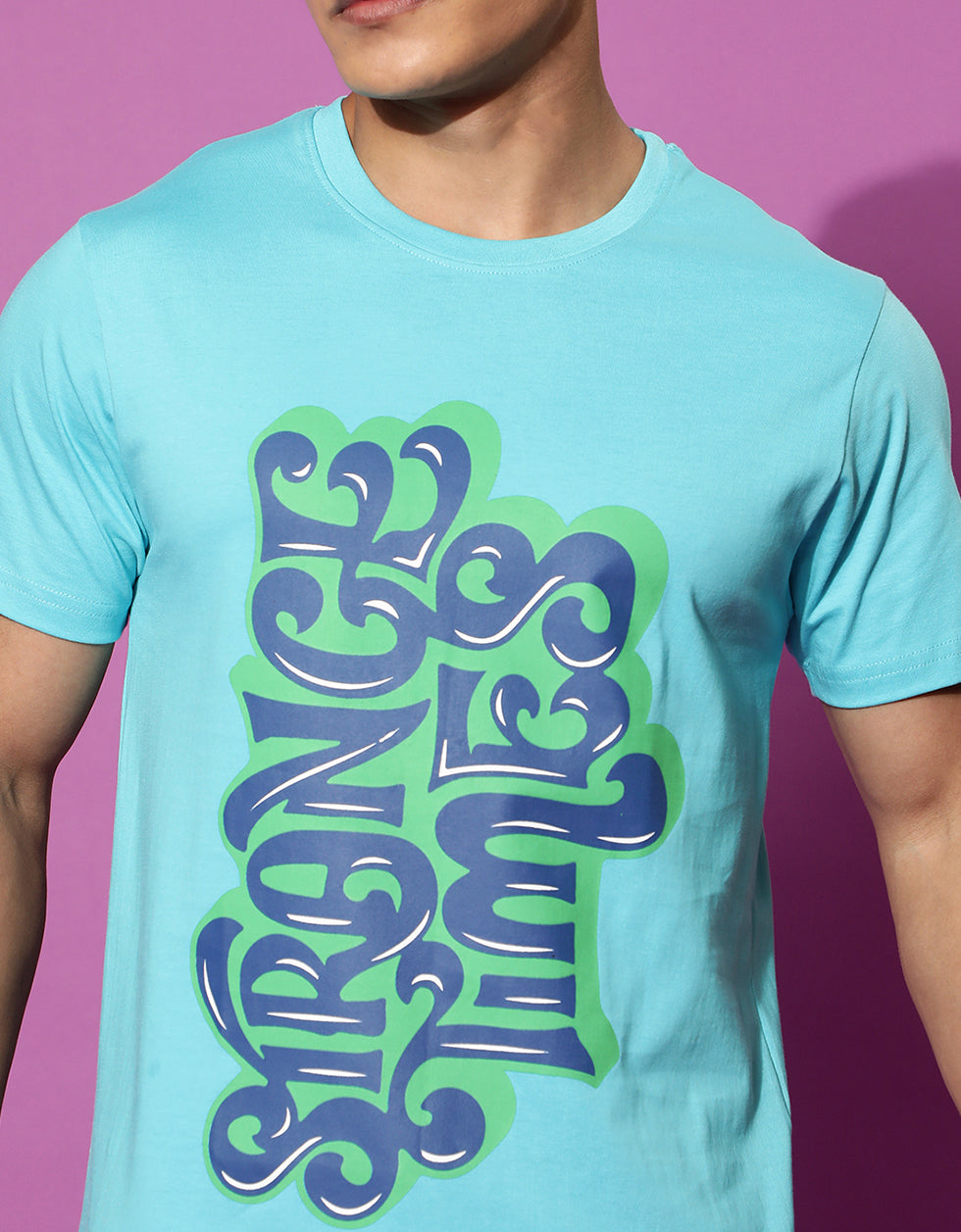 Strange Times Blue Printed Front Graphic Regular Printed Tshirt