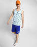 White & Blue Mushroom Printed Gym Vest