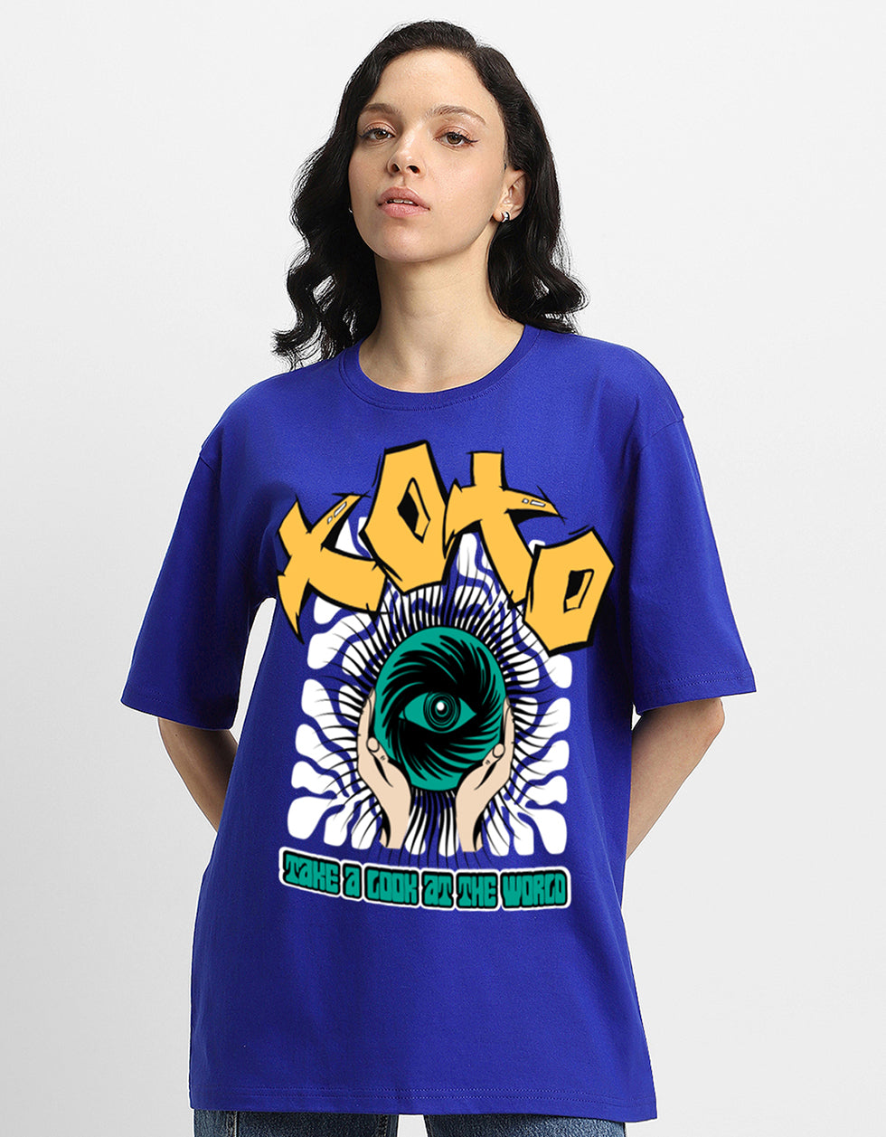 XOXO Women Printed Blue Men's Front Typographic Printed Tshirt