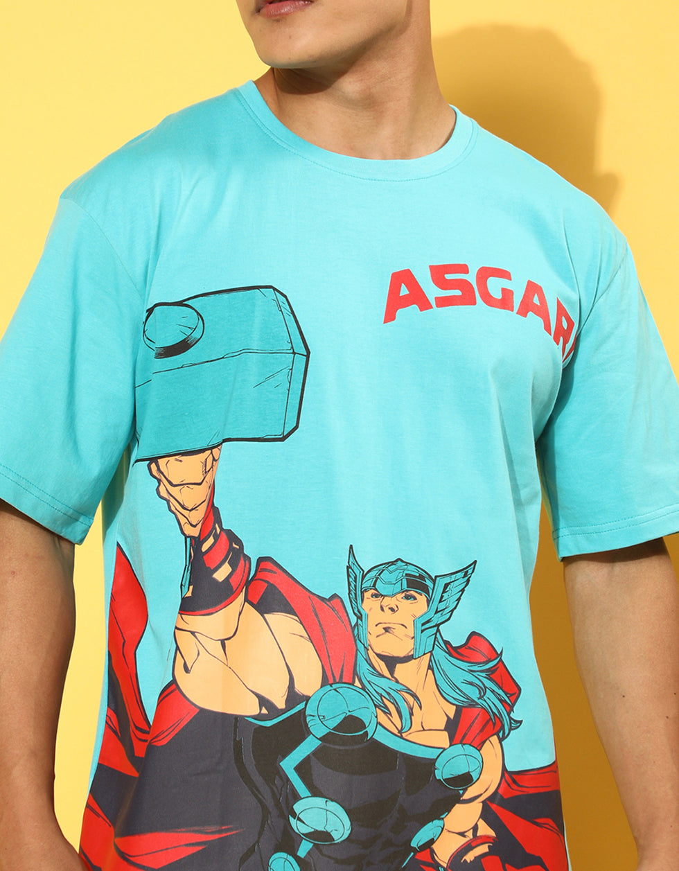 ASGARD Thor Blue Oversized Front Graphic Printed Tshirt