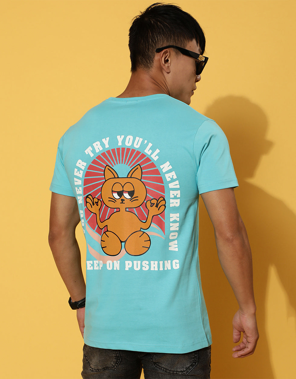 Keep on Pushing Regular Blue Back Graphic Printed Tshirt