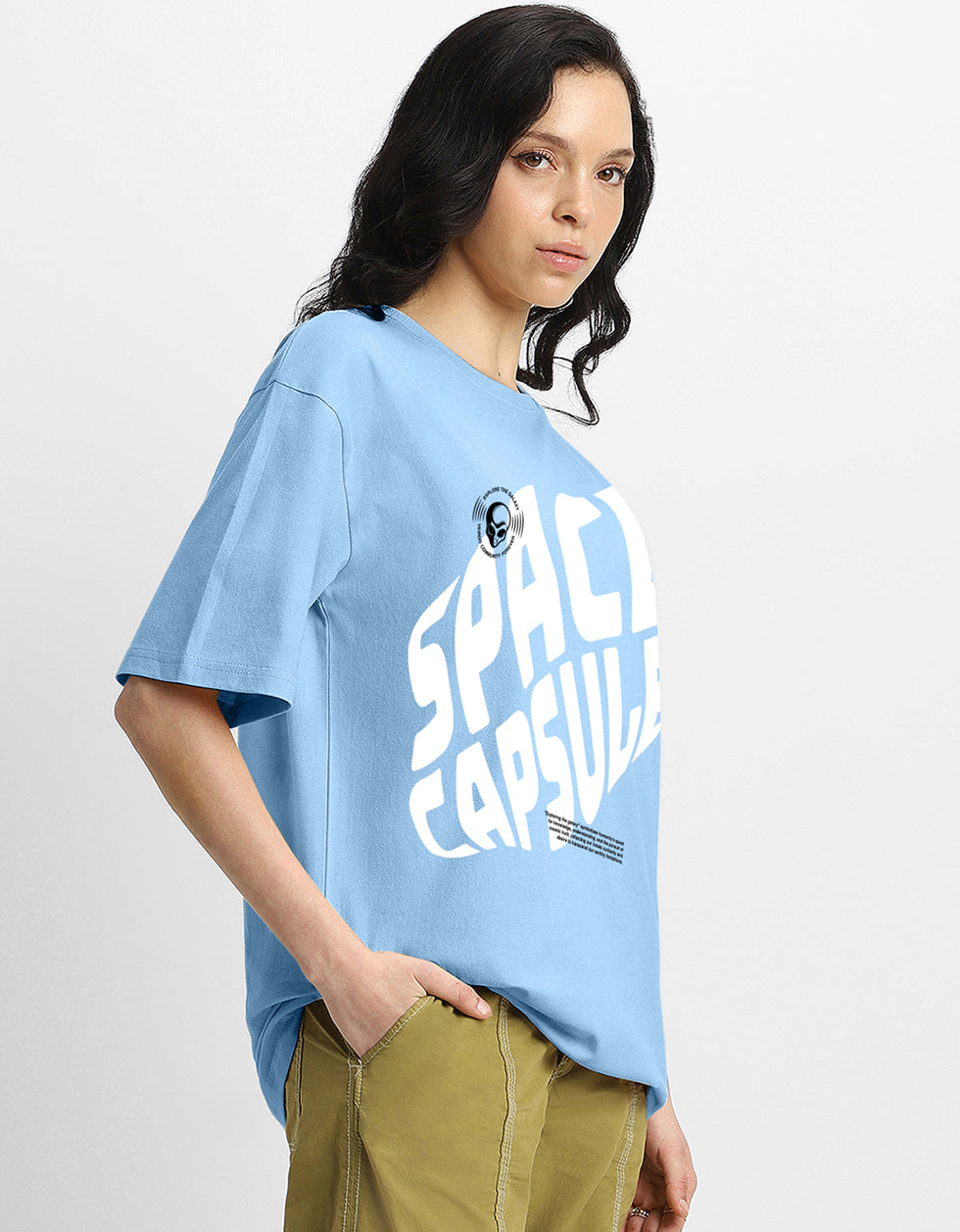 SPACE CAPSULE Blue Oversized Front Graphic Tshirt