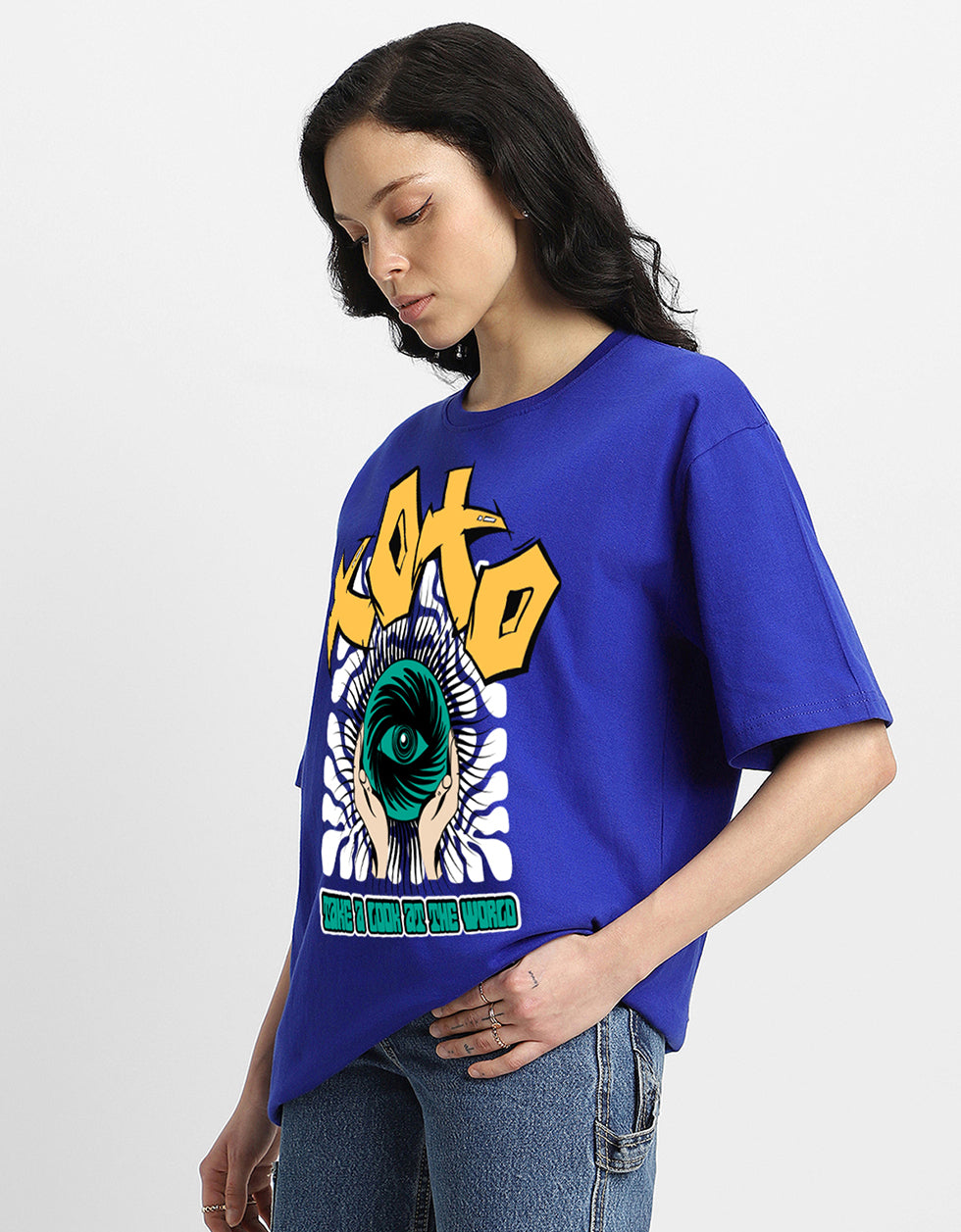 XOXO Women Printed Blue Men's Front Typographic Printed Tshirt