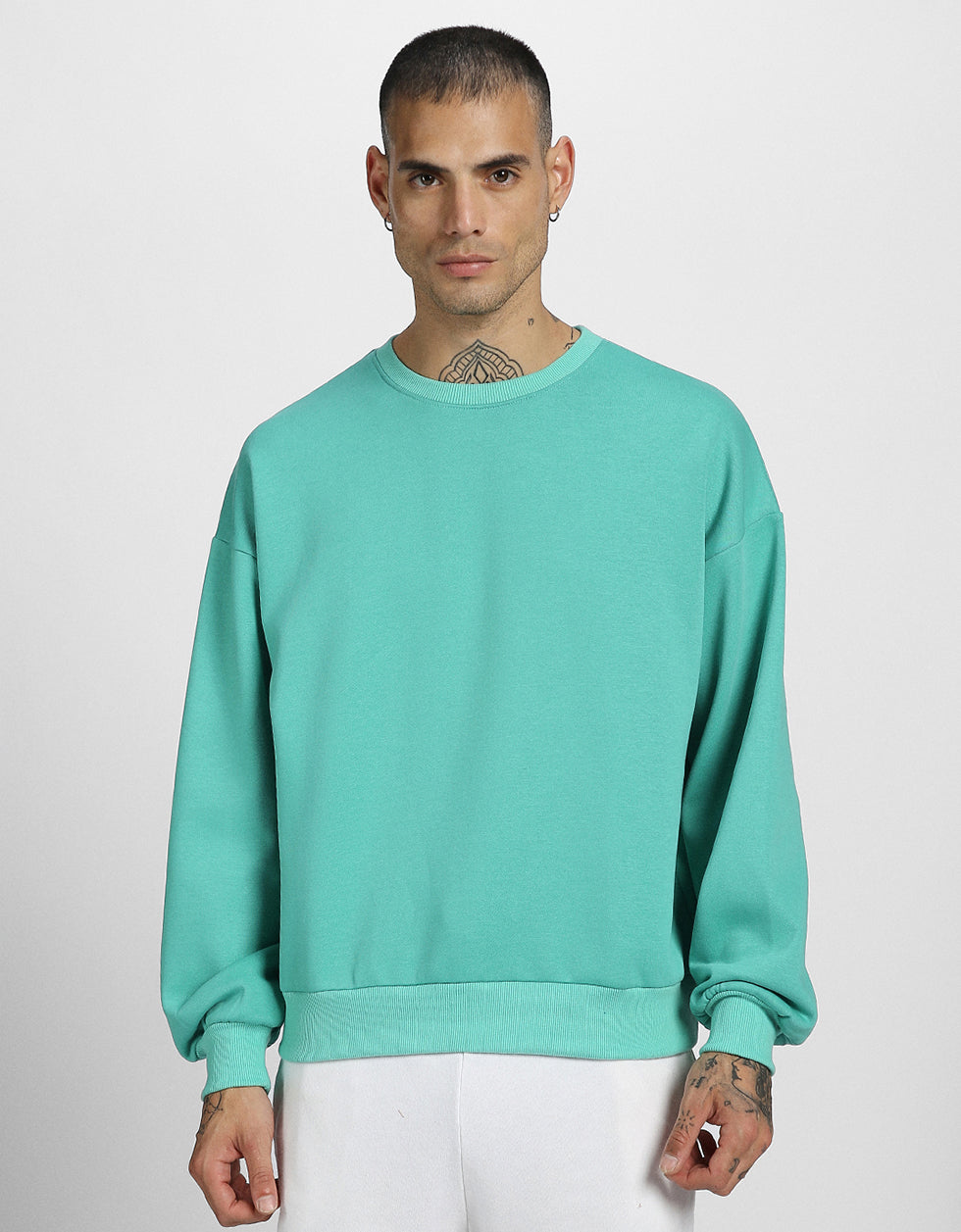 Green Oversized Solid Sweatshirt