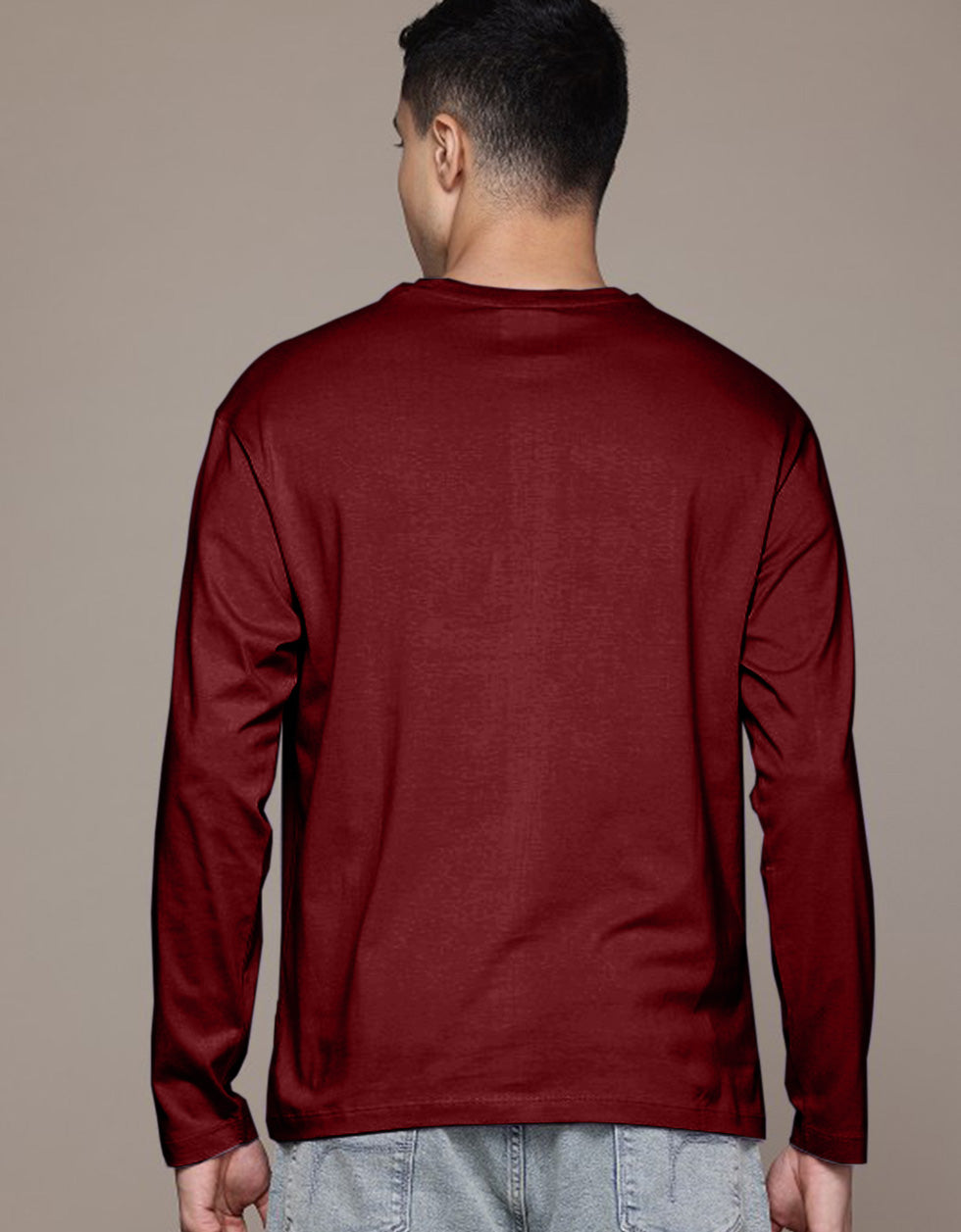 Maroon Plain Full Sleeves Regular Fit T-shirt