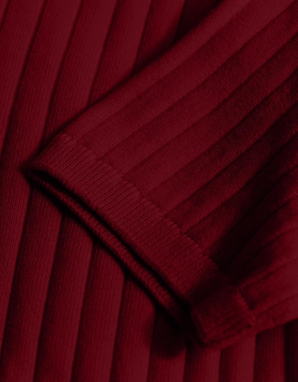 Wine Ribbed Flatknit Textured Regular Fit Exclusive Polo T-Shirt