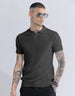 Grey Ribbed Flatknit Textured Regular Fit Exclusive Polo T-Shirt
