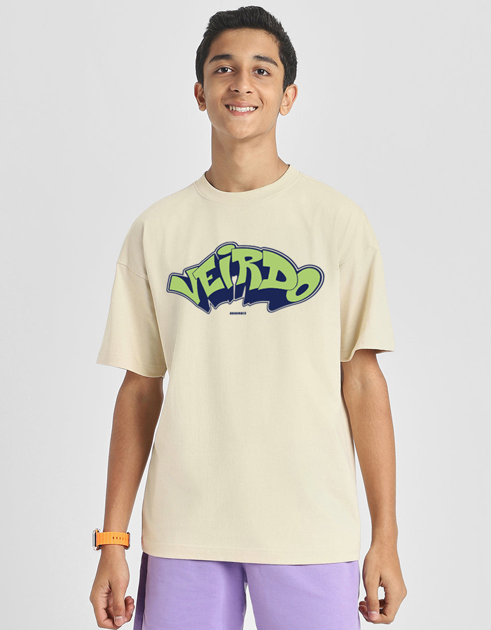 Veirdo Original Swanwhite Oversized Graphic Printed Boys T-shirt