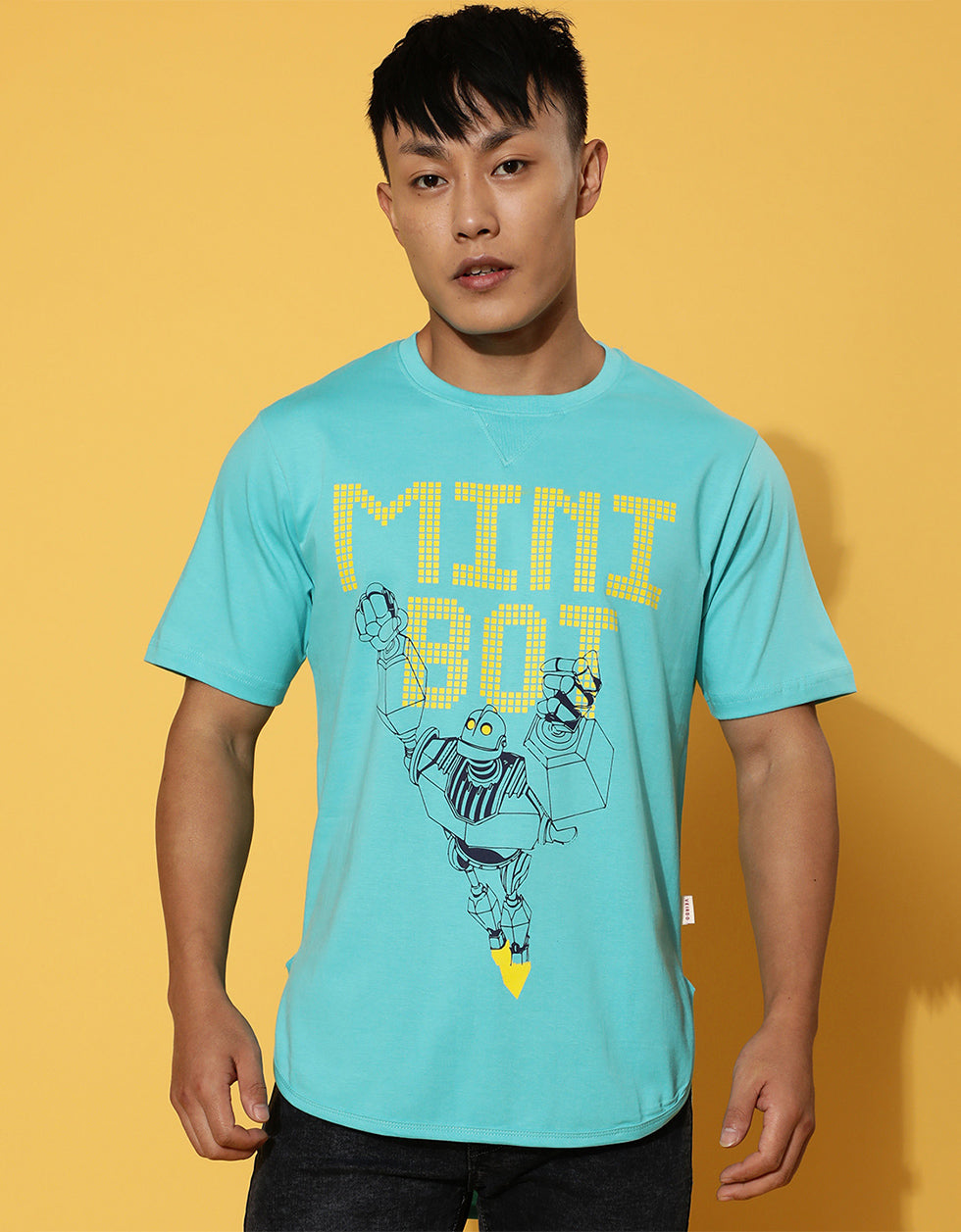 Mini Bot Blue Men's Chest Graphic Printed Tshirt