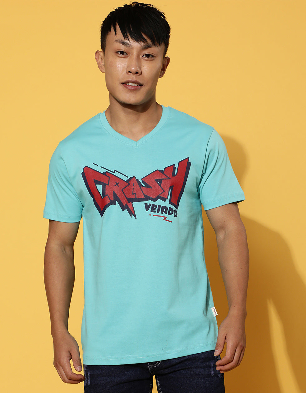 Crash Blue Printed Chest Graphic Regular Printed Tshirt