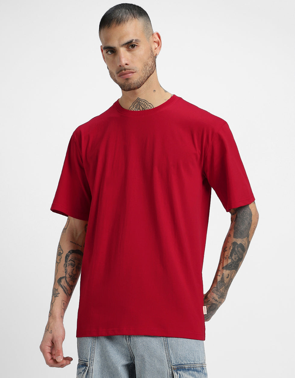 Red Solid Oversized Tshirt
