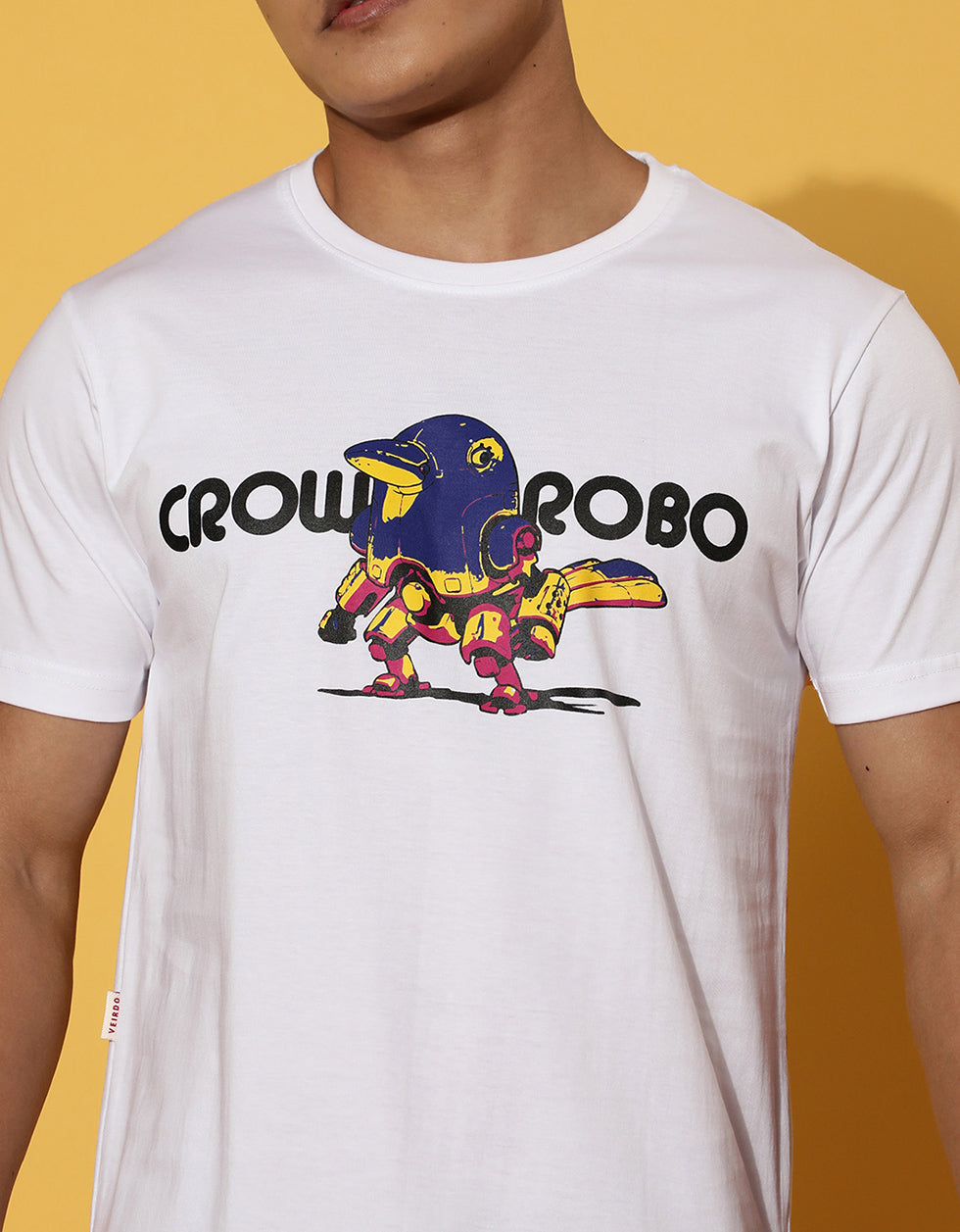 Crow Robo White High Low Regular Graphic Printed Tshirt