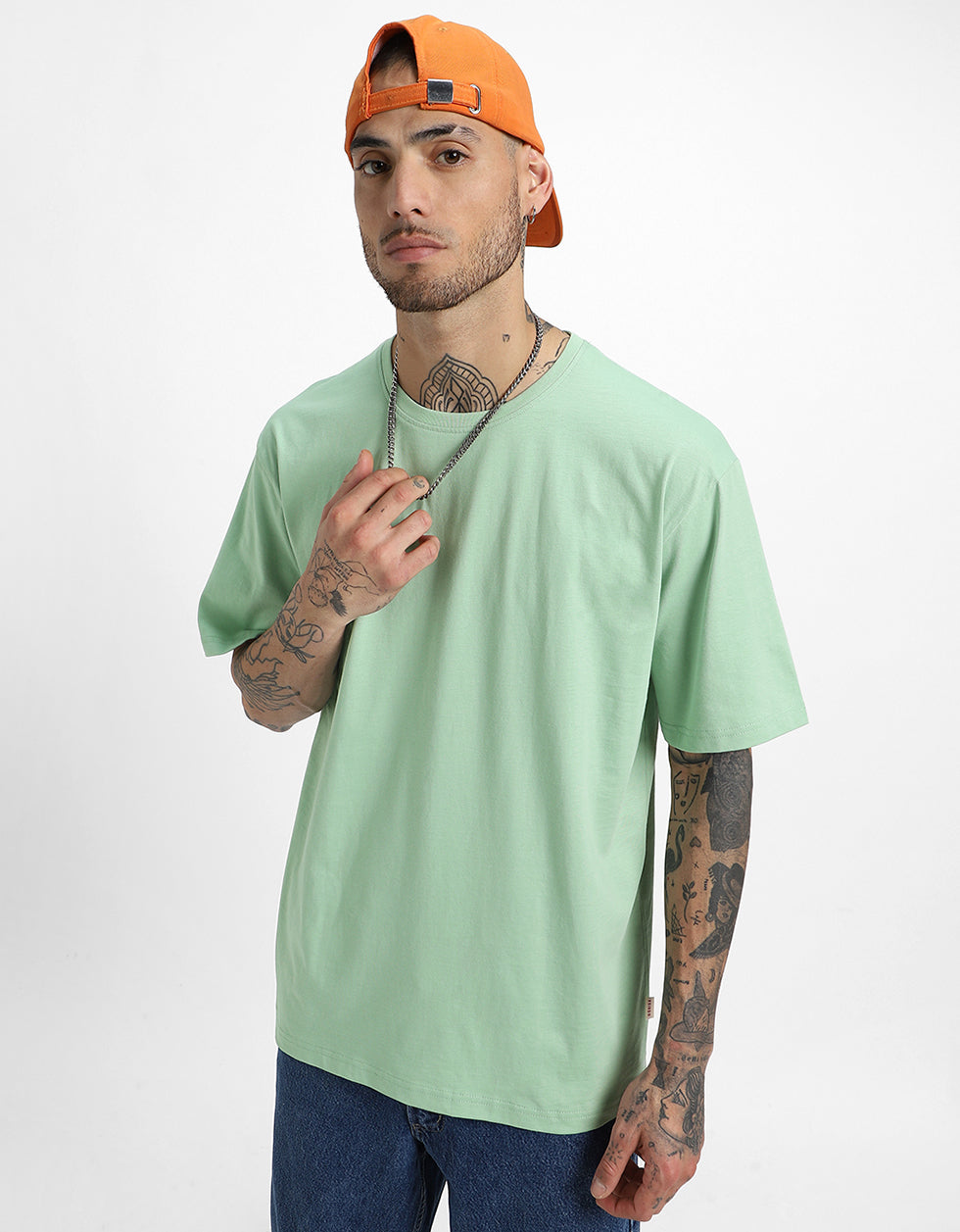 Green Solid Oversized Tshirt