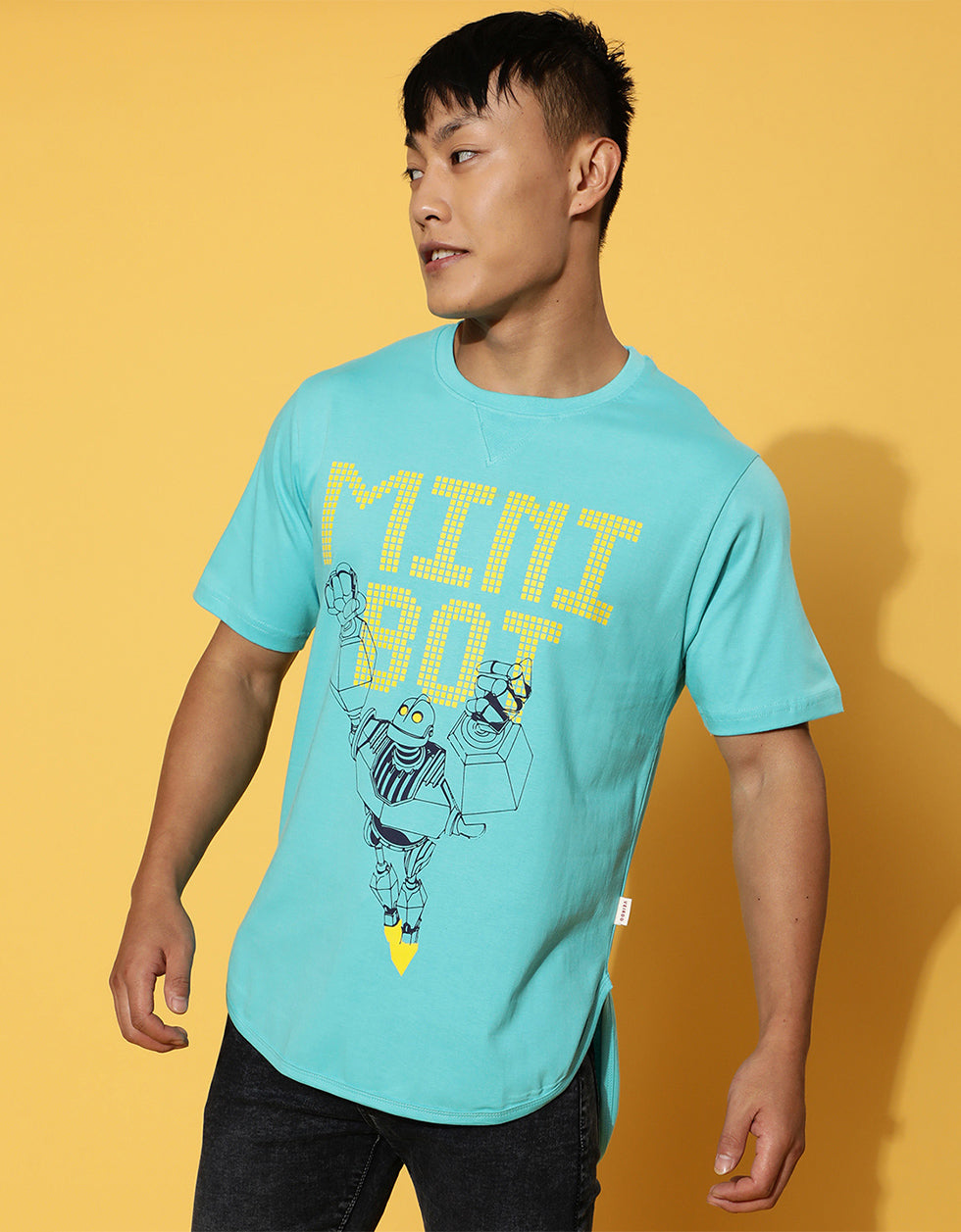 Mini Bot Blue Men's Chest Graphic Printed Tshirt