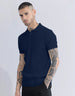 Navy Ribbed Flatknit Textured Regular Fit Exclusive Polo T-Shirt