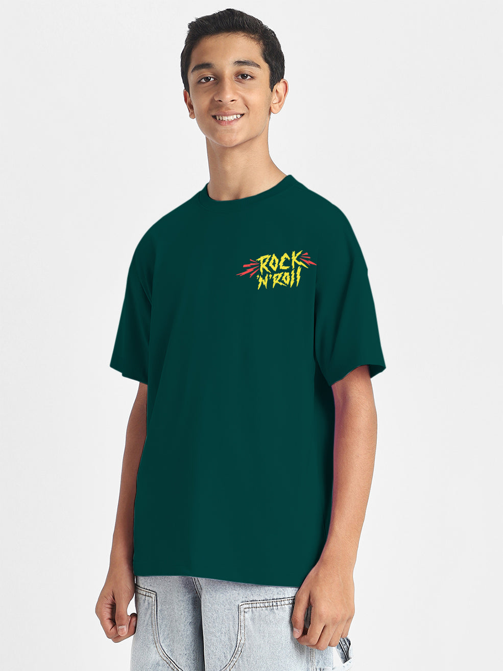 Rock & Roll Green Oversized Graphic Printed Boys T-shirt