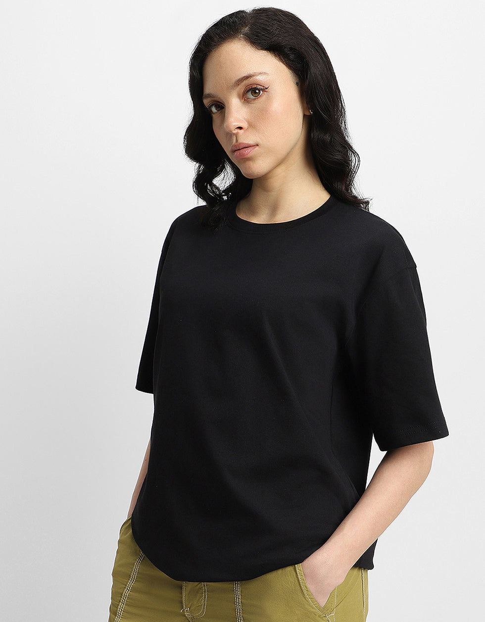 CHAOS Women Oversized Black Graphic Back Printed Tshirt