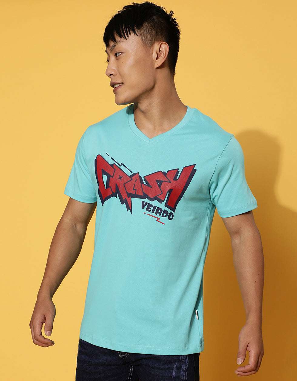 Crash Blue Printed Chest Graphic Regular Printed Tshirt