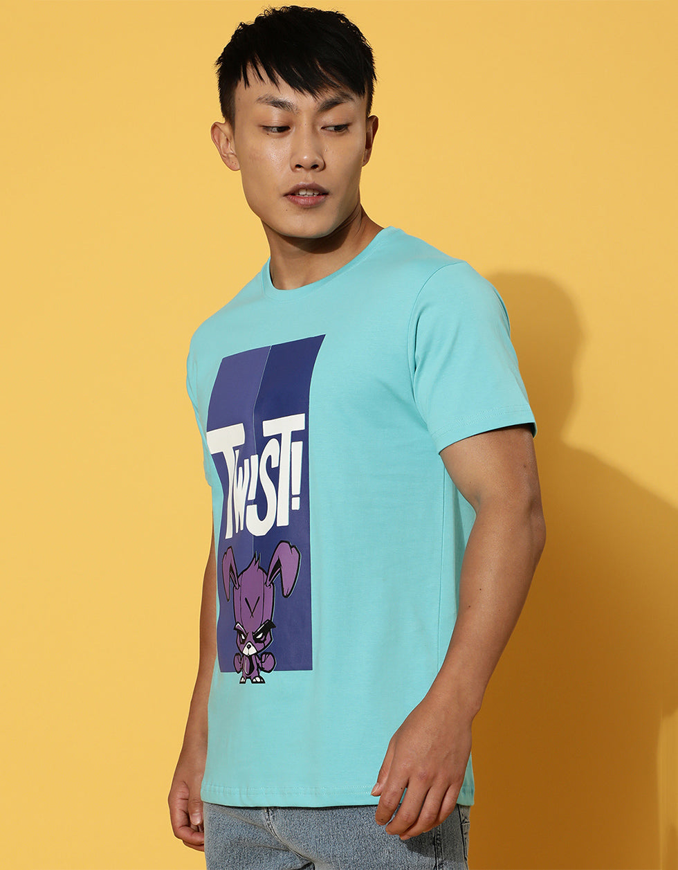 Twist Regular-Fit Blue Full Front Graphic Printed Tshirt