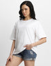 STAY WILD Women White Oversized Back Puff Printed Tshirt