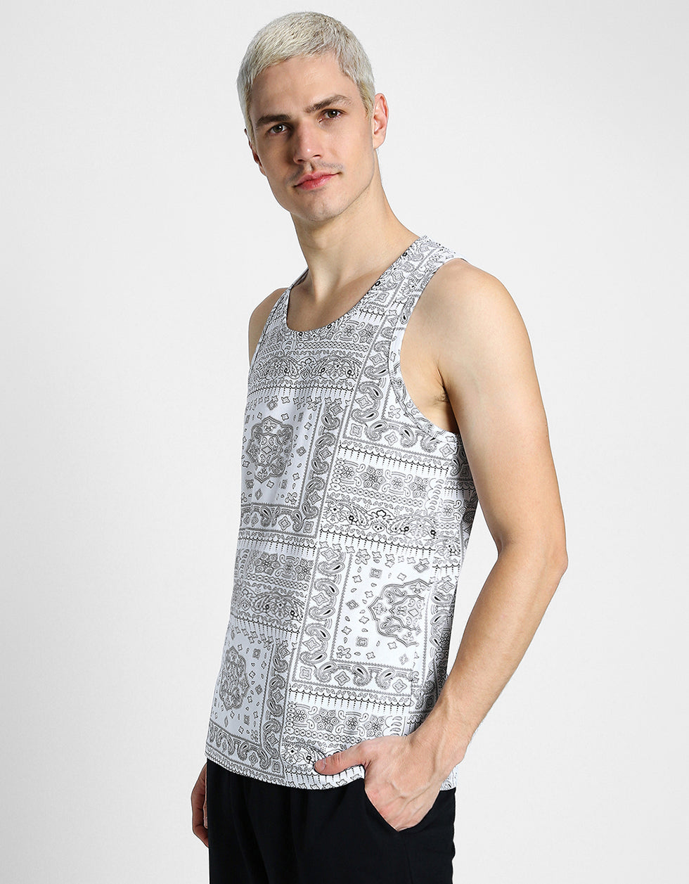 White Bandana Printed Gym Vest – Veirdo